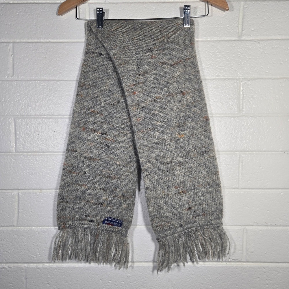 Vtg Outwest 100% Wool Scarf Tweed Knit‎ Fringe Mountain Winter Warm  8.5x50 Gray